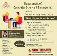Two Days Workshop on Tips to prepare for an Interview 2021 Workshop Poster